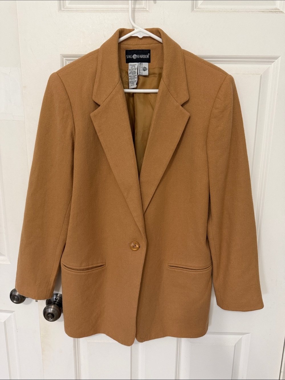 Sag Harbor Camel Tan Single-Button Wool Blazer Jacket size 14